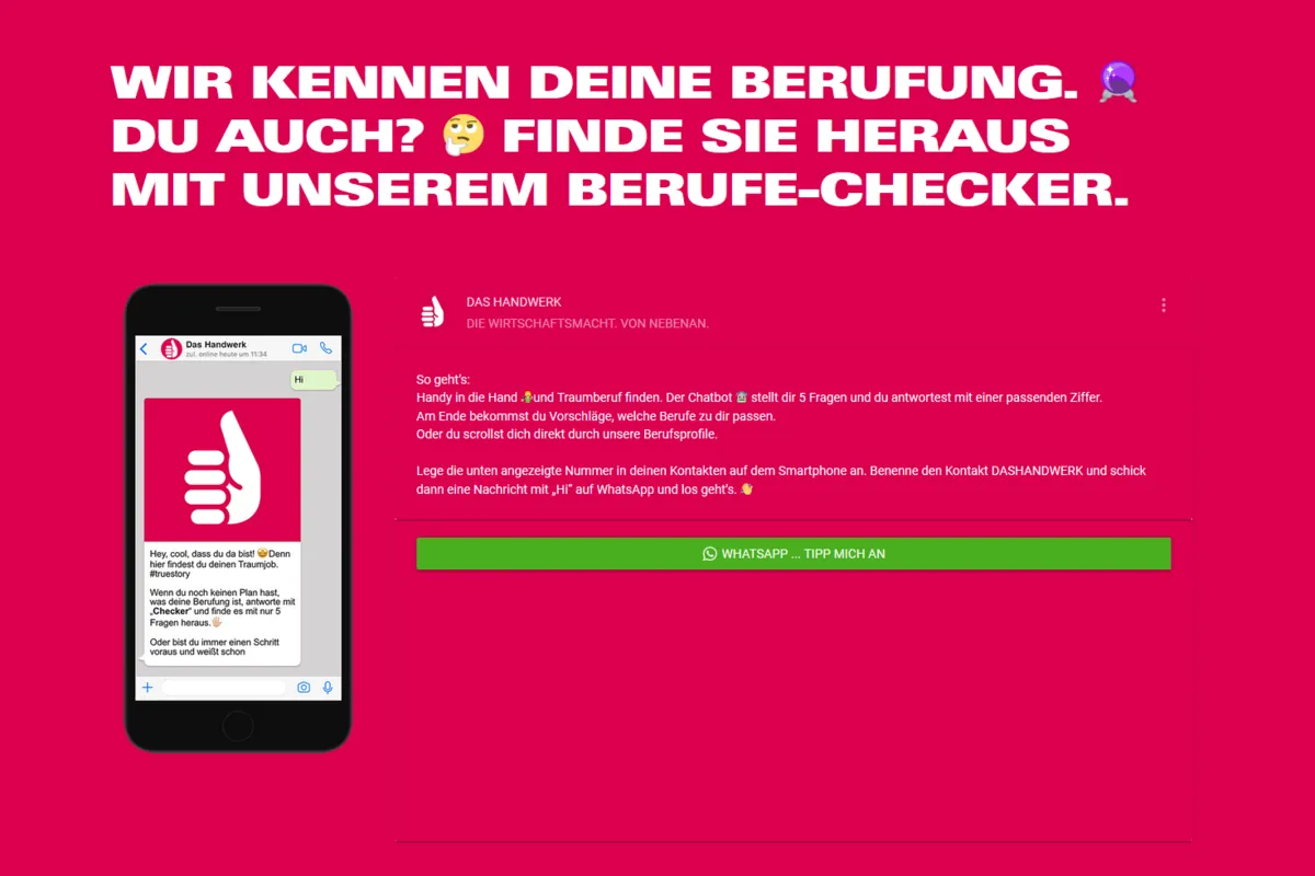 "Das Handwerk" führt WhatsApp-Bot zur Berufsfindung ein