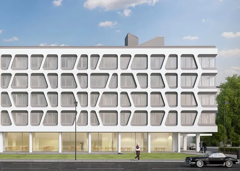 Das ehemalige Versicherungsgeb&auml;ude im M&uuml;nchener Arabellapark ist jetzt ein Hotel. Bei der Verwandlung blieb die Grundstruktur des Geb&auml;udes erhalten.