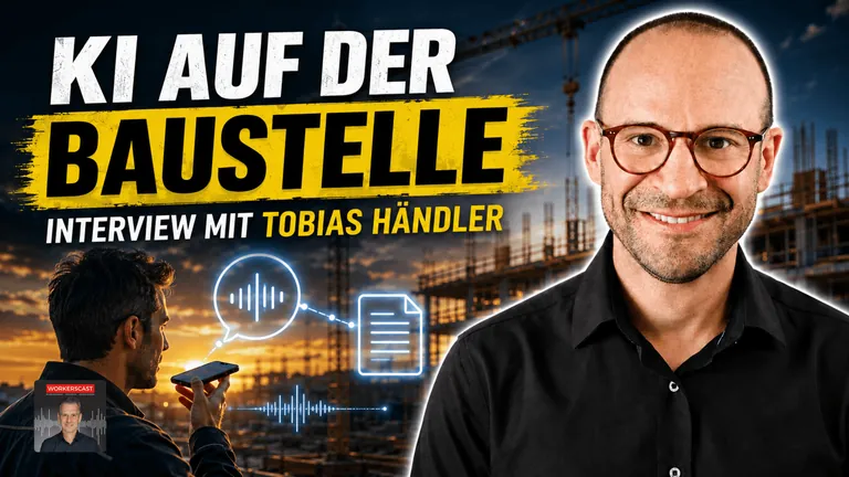 Tobias H&auml;ndler spricht im Workers Cast von J&ouml;rg Mosler &uuml;ber die Vorteile von KI auf der Baustelle.