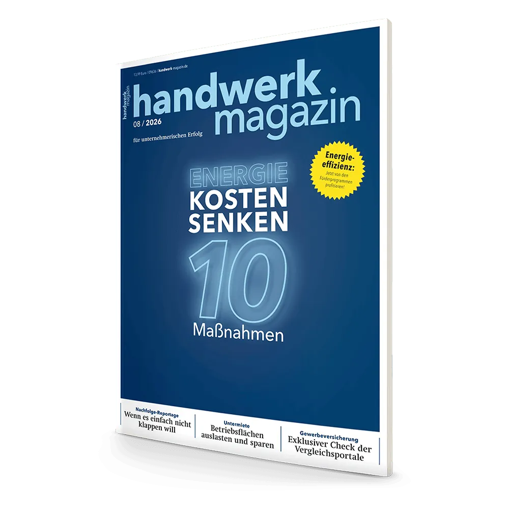 handwerk magazin August-Ausgabe 2026: 10 Maßnahmen, um Energiekosten zu senken